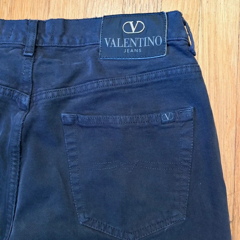 Valentino Jeans Vintage Straight Leg Mens 34 Navy Blue Distressed Made In Italy